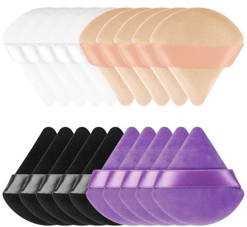 Powder Puff 20 Stück Dreieck Make-Up Puderquaste Waschbarer Wiederverwendbarer Schwamm Trockenes und Nasses Werkzeug für Loses Puder Oder Foundation Rouge (4 Farben)