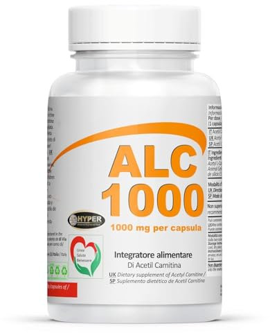 Hyper Acetil L Carnitina 1000 mg 60 CPS - Integratore di Acetyl L Carnitina Produzione di Energia e Favorisce il Metabolismo dei Grassi, Dimagrante Brucia Grassi - Integratori Palestra Pre Workout