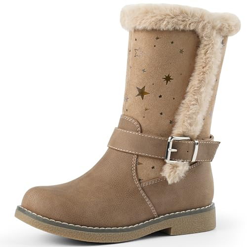 Harvest Land Stivali da neve da bambina, con imbottitura calda, mezza lunghezza, scarpe per imparare a camminare, larghezza: media, cachi, 30 EU