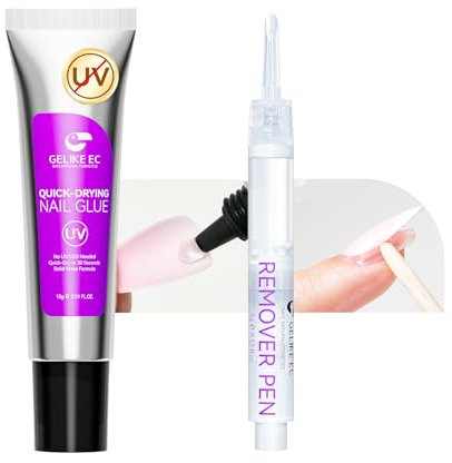 Gelike ec Extra Stark Nagelkleber für Press on Nails: Schnelle Trocknen Solid Nagelkleber mit Entferner Set für Zuhause-Salon Kein UV-Licht Erforderlich