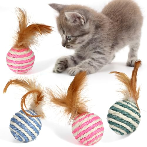 SRIZIAN Lot de 4 balles de jouets pour chat interactif avec plumes