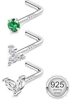 MILACOLATO 3 Piezas Piercings Nariz Plata Esterlina 925 Perno Nasal Dorado 20G Hipoalergénico Piercing Nariz Oro Mujeres Hombres Tornillos en Forma L con CZ Joyería Pequeña Para Nostril Piercing-BS