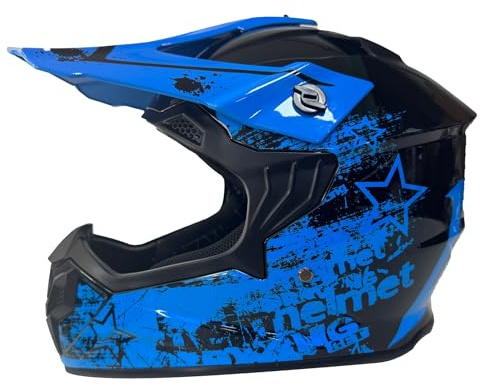 Motocross Fullface MTB Helm Kinder, ECE22.06-Zertifizierung, Downhill Motorradhelm Kind, Crosshelm Herren ATV Erwachsener Motorrad Helm für Mountainbike Bergbuggy Motorrad Schutzhelm(Blue,M)