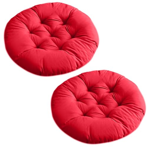 NIDONE Runda stolkuddar, 2 st 35 cm golvkuddar för vuxna, tjock rund golvkudde, mjuk elastisk sittdyna för yoga vardagsrum soffa balkong utomhus röd, kuddar för vuxna