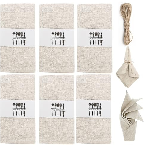 6 stycken tygservetter, återanvändbara tygservetter, 100 % naturligt linne, bordsdekoration 40 x 40 cm, linneservetter, bomull, servetter, tyg, bordsdukar för fest, födelsedag (beige)