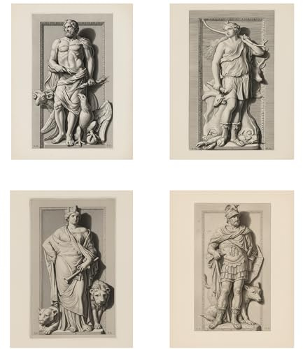 Classical Greek & Roman Statue Relief Wall Art | Set of 4 Unframed 8x10 or 8.5x11 Prints | Home & Office Decor (8.5x11)