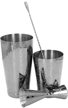 Hztyyier Boston Cocktail Shaker Set, 304 Rostfritt Stål Vintage Print Cocktail Tool Set med Sil för Hembartending och Fester (B)