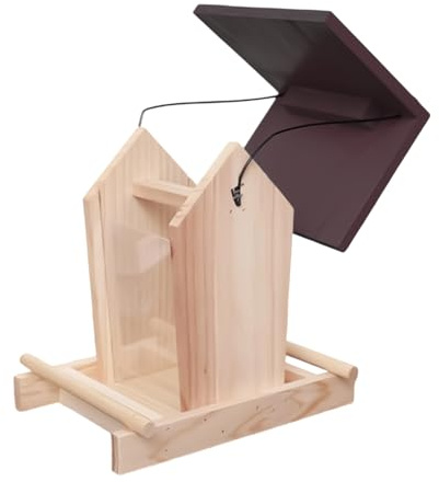Mangiatoia per Uccelli in Legno | Stazione di Alimentazione a Forma di Casetta - con Erettore e Corda Superiore Decorativo | Per Pappagallini Canarini Giardino Terrazzo