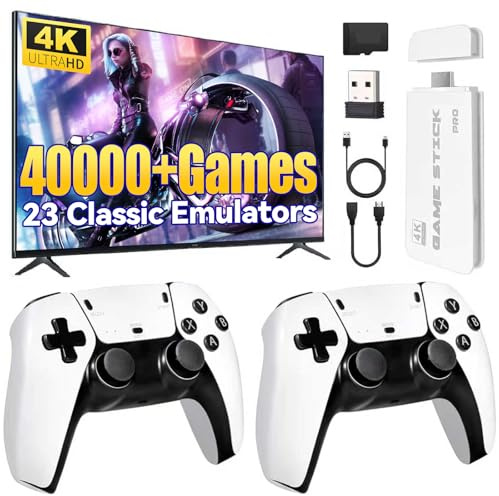 AGSTMG Console per videogiochi retrò 2026, 4K HDMI con oltre 40.000 giochi, 23 emulatori, plug-and-play, doppio controller wireless da 2,4 GHz, 64 GB