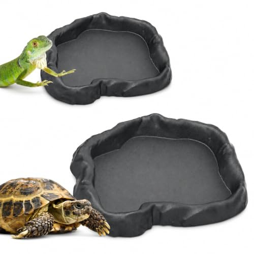 LAKPYN 2 Piezas Cuencos de Agua para Reptiles, Bebedero Tortugas de Tierra, Accesorios para Terrarios 15.5x12x2cm como Tortugas, Serpientes, Salamanquesas(Gris