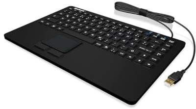 Keysonic KSK-5230 IN (US) Silikontastatur mit Touchpad wasserdicht antimikrobisch Industrietastatur hitzebestaendig, schwarz 28076