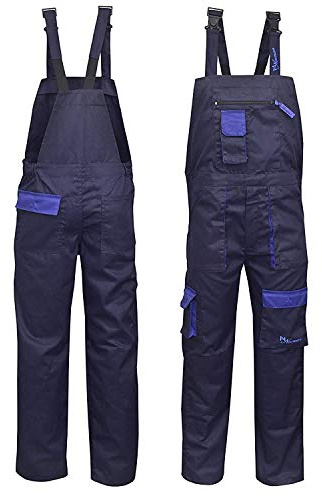 NORMAN Navy Blue Contrast Painters Work Wear Bib and Brace Overall Coverall Dungaress Heavy Duty (L)