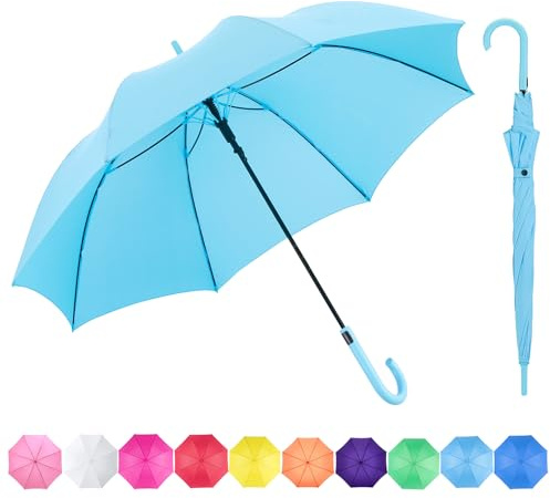 RUMBRELLA Blue UV Stick Umbrella Auto Open UPF 50+ with J Hook Handle 51IN