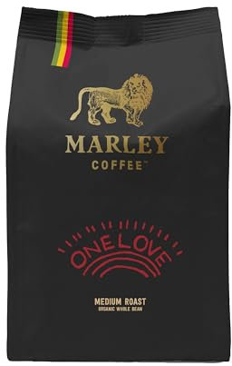 Marley Coffee Medium Roast Organic Coffee Beans 227g - One Love Blend - From The Marley Family - For All Coffee Machines - Strength 3