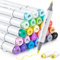 Ohuhu Marqueurs à alcool 24 couleurs, Marqueurs à croquis à double pointe (pinceau et pointe fine) pour les Marqueurs artistiques pour le coloriage et les illustrations, 1 Mélangeur en prime