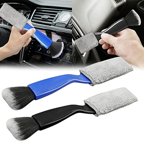 2Pack cepillo de doble cabeza para limpiar el coche, cepillo limpieza coche, cepillo para polvo interior de coche,las rejillas de ventilación del coche salpicadero pantalla cepillo limpio