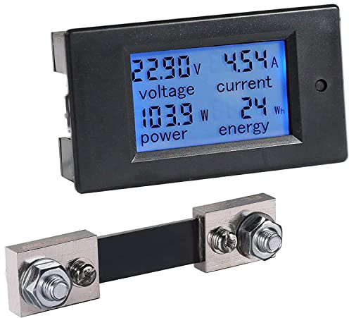 Greluma 1 St DC 6,5-100V 100A LCD-Skärm Digital Strömspänning Effekt Energimätare Multimeter Amperemeter Voltmeter, 4 i 1 Digital Amp Volt Watt Kwh Mätare Testmätare med shunt