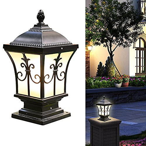 Chao Zan Gartenlampe Pollerleuchten Sockelleuchte Außen Retro Wege leuchten Aussen Antik E27 Wasserdichte IP44 Glas Lampenschirm Metall Pfad Terrasse Hof Pathway Terrassen Rasenflächen Balkon Rasen