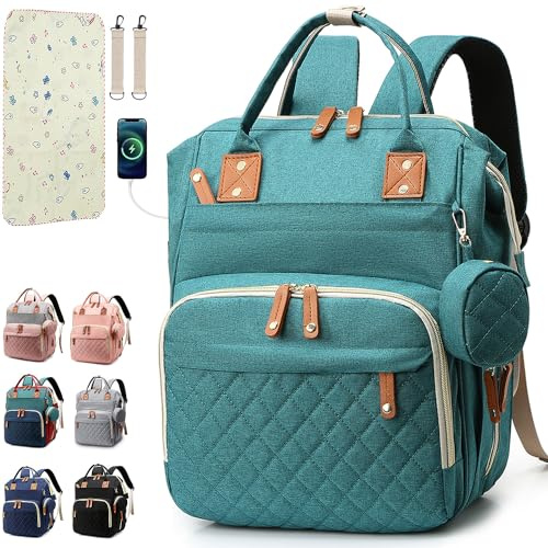 SHITIESHOU Sac à dos à langer pour bébé, fille, garçon, sac à langer pour papa, maman, avec coussinet, 16 poches, étui à tétine, grand sac à langer unisexe pour voyage (vert)