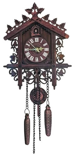 NASSMOSSE Traditional Vintage Cuckoo Wall Clock with Carved Pendant, Roman Numeral Density Board for Home Living Room, Dark Black