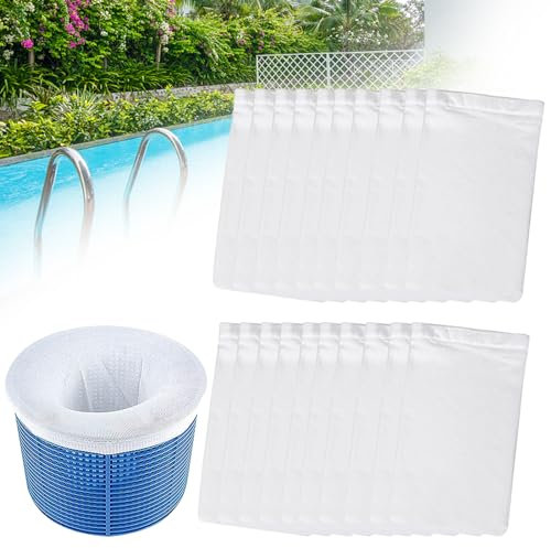 JRJRN Pool Skimmer Socks Set, 20Pcs Durable Filter Socks Nets, Nylon Fabric Filters for Swimming Pool, Reusable Pool Filter Saver Socks, White Skimmer Socks Pool Filter for Cleaning Debris or Leaves