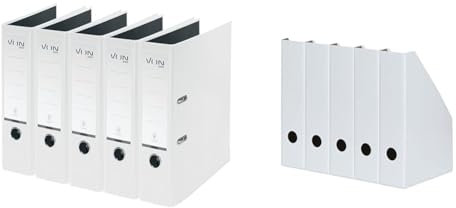 VON Leitz 5er Pack Ordner A4, Karton mit Kunststoffeinband & Landré Stehsammler A4, aus stabilem Karton 7cm breit, weiss, 5 Stück