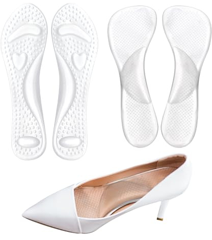 2 Par High Arch innersulor, 3/4 Gel Cushion-Inläggssulor Självhäftande Halkfria Högklackade Inlägg Bekväma Skokuddar för Kvinnor med Höga Klackar Sandaler Platt Stövlar Pumpar (Klara)