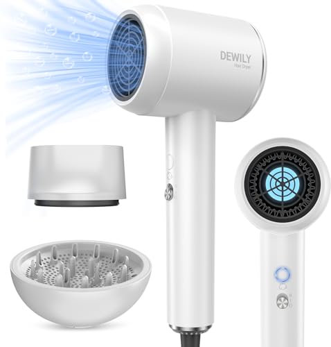 DEWILY Phon Capelli Professionale Asciugacapelli Ionico, 1800W Asciugatura Rapida Phon con Diffusore e Concentratori, 4 Temperature e 2 Velocità, Potente Piccolo Phon da Viaggio (Bianco)