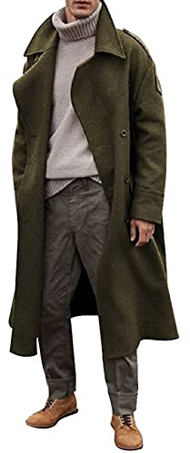 Duffel, lång trenchcoat med slagkrage, knälång vinterjacka, vindsäker rock, enkelknäppt och dubbelknäppt, skepparkavaj med jack i slagen, för män, Armégrönt, L
