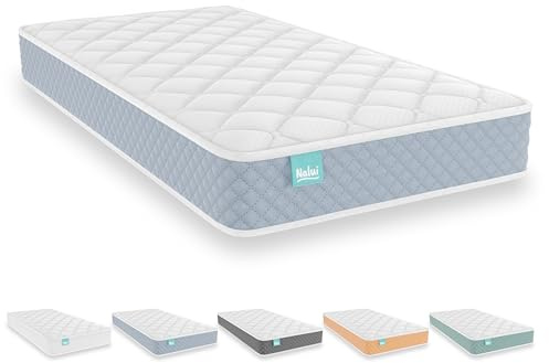 Nalui - Colchón Cuna Viscoelástico 117 x 57 cm Baby One Núcleo HR Adapt Foam, Tejido 3D Transpirable y Tejido Strech Hipoalergénico, Certificado Oeko-Tex® | Hecho en España. Altura ±12cm, Azul