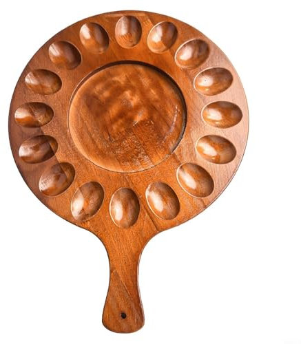 Rangement de cuisine en bois pour œufs - 16 compartiments - Plateau rond avec poignée pour œufs viillés