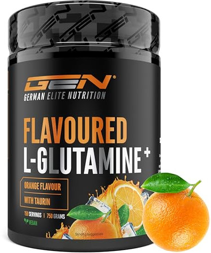 L-Glutammina aromatizzata in polvere - 750 g - L-glutammina ultrafine con taurina aggiunta - Glutammina micronizzata aromatizzata - Senza zucchero e altamente solubile - Vegana (Orange)