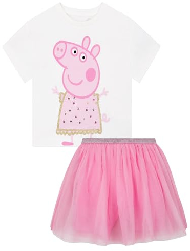 Peppa Pig Maglietta Ragazza E Gonna, Set 2 Pezzi Maglia E Gonna Tulle Bambina, Set Vestiti Bambina, Rosa 6-7 Anni
