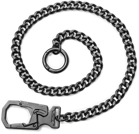 Ahiller Cadena de cartera de motociclista punk para hombres y mujeres, cadena de pantalones de acero inoxidable resistente con cierre de doble bloqueo (LJKLLT-YK-Gunmetall-1P)