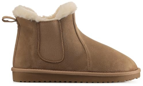 Polar Women’s Faux Fur Chelsea Boots – Slip-On Ankle Boot with Soft Fleece Interior, Faux Suede Upper, Elastic Side Panels, and Lug Sole Grip for Winter Comfort and Style – Tan 6