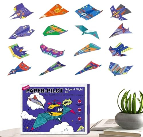 Paper Plane Kit | 16 Folding Toy Models | Pre-Plié Creative Paper Kit | For Travel House Birthday Holiday Room Learning Family Indoor School Ages 6 to 12 A