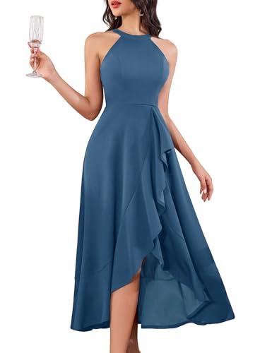 Aupuls Halter Midi Wedding Guest Dresses for Women UK Formal Cocktail Dress | hidden back zipper, Lining Design, comfortable fabric, low-maintenance, wrinkle-resistant, Multi-occasion versatile styling