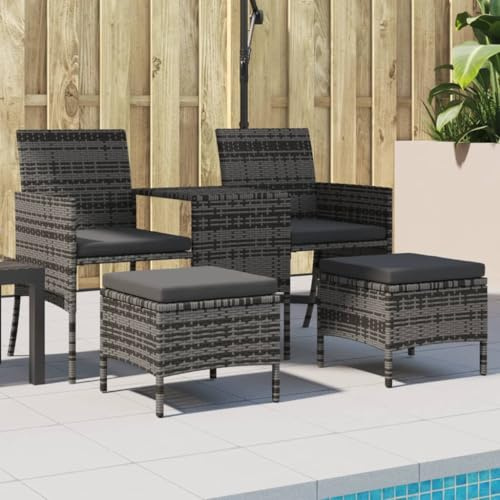 Frdhee Petit canapé d'extérieur 2 places avec table et tabourets, en polyrotin, groupe de bancs d'angle pour balcon, terrasse, cour arrière - Gris