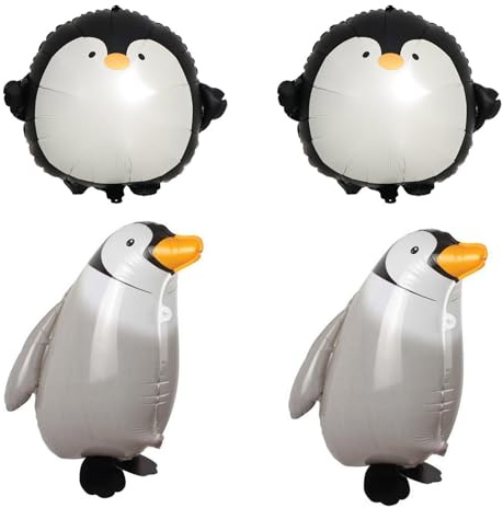 Ovanda 4 globos de pingüino, globos de aluminio con pingüino, globos de cumpleaños King Penguinn, globos de invierno, globos de helio, pingüinos, accesorios de fiesta, fiesta de cumpleaños, pingüinos