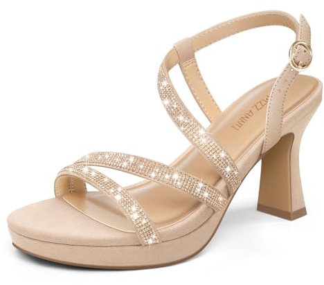 PIZZ ANNU SoleBella - Sandalias de tacón de bloque de plataforma para mujer, tacón grueso de 3 pulgadas, puntera abierta, correa de tobillo, cómodas, zapatos de vestir para bodas y fiestas, Piel de