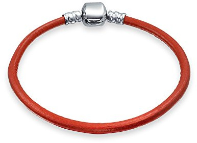 Bling Jewelry Starter rojo genuino cuero pulsera para las mujeres para adolescente se adapta a las cuentas europeas encanto 925 plata de ley 6.5 pulgadas