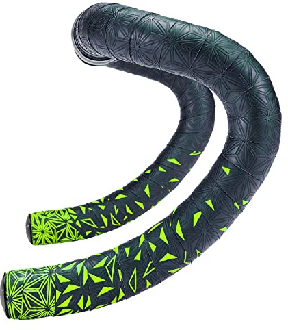 SUPACAZ BIKE BARTAPE, SUPER STICKY KUSH, STAR FADE, NEON YELLOW PLUS ANO BLACK PLUGS