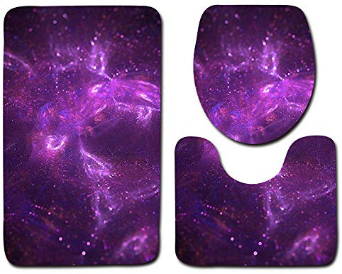 EU-VV Badteppichset Soft Flanell 3-teilig Badematte Pedistal Rug Und WC-Abdeckung Kosmischer Sternenhimmel (Universum 2)