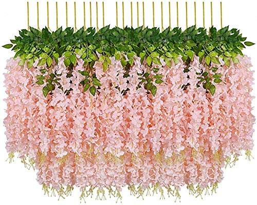 Pauwer 24 Pièces Artificielle Fleurs Faux Wisteria Vigne Glycine Artificielles Flowers en Soie pour la Maison Jardin Partie De Mariage Décoration