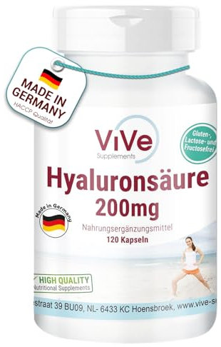 Hyaluronsäure 200mg - 120 Kapseln - Hochdosiert - Vegan | Qualität aus Deutschland von ViVe Supplements
