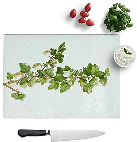 Glass Chopping Board - Gooseberry Bush by Pierre-Joseph Redoute - Textured Worktop Saver Cutting Board - Heat Resistant, Shatterproof and Hygenic - 28.5 x 20 cm