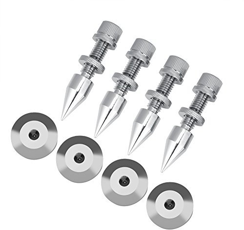 4 Pcs Speaker Spike Isolation Spikes Stand Foot HiFi Speaker Shockproof Cone Base Pads Chrome-plated Pure Copper Anti-scratches with Height Fine-tuning Balancing Nut