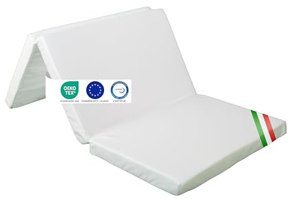 GHIOCUSCINI | Materasso Pieghevole per Bambini, 120 x 60 cm, Alto 5 cm, Tessuto Cotone BIANCO Lavabile, Imbottitura Waterfoam, Made in Italy a Norma EN16890:2017