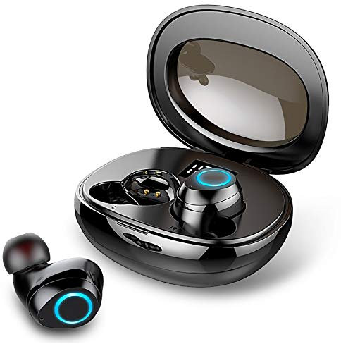 Rinsmola Auriculares Inalámbricos, Auriculares Bluetooth 5.0 Mini Cascos Inalámbricos IP7 Impermeable In-Ear Auriculares Deporte con Caja de Carga USB-C y Micrófonos, Hi-Fi Estéreo, Control Tactil