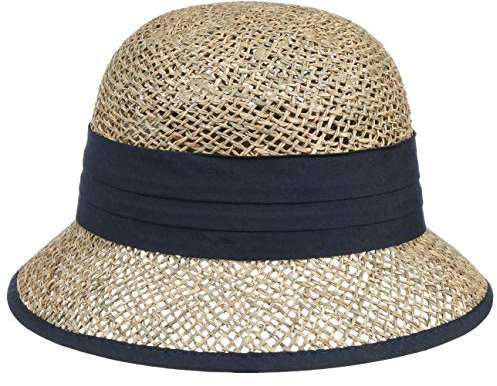 Seeberger Seegras Strohglocke Sommerhut Sonnenhut Strandhut Gartenhut Damenhut Glockenhut Damen - Sommer Frühling-Sommer - One Size blau